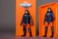 Placeholder: Toy store Mike Pence G.I. Joe action figure Doll Space force uniform inside blister packaging hanging on a Wallrack in toy store, fluorescent orange, wide angle shot whole body, black boots, fullsize