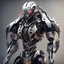 Placeholder: image features a highly detailed and advanced humanoid robot that appears to be inspired by a spiderlike character, given its distinctive cowl and spider-like features. It stands poised with a katana sword, showcasing a fusion of traditional warrior elements with futuristic, mechanized armor. The robot's design includes intricate mechanical parts and a sleek, read and titanium armored exterior, creating a striking contrast with a complex inner machinery. The setting seems to be a skyscraper or e