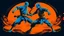 Placeholder: An image of two wushu fighters fighting in a black, orange, and blue color scheme.
