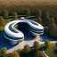 Placeholder: Cabin complex, Zaha Hadid style, aerial view, ultra quality, hyper-detailed, digital art, 8k 3D, trees, parking lots