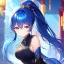 Placeholder: girl, masterpiece, best quality, volumetric lighting, detailed outfit, perfect eyes, blue hair, blue eyes, long hair, black stockings, ponytail, chinese clothes,