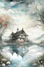 Placeholder: The place where the Dream and its followers live. A reflection of the sky. Watercolor, new year, fine drawing, beautiful landscape, pixel graphics, lots of details, pastel aqua colors, delicate sensuality, realistic, high quality, work of art, hyperdetalization, professional, filigree, hazy haze, hyperrealism, professional, transparent, delicate pastel tones, back lighting, contrast, fantastic, nature+space, Milky Way, fabulous, unreal, translucent, glowing