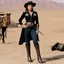 Placeholder: Rosanna schiaffino as a woman pistolero in the western "the man called noon", she stands in her santiag boots: she is the new sheriff in town