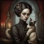 Placeholder: woman with Siamese cat in Gothic, Realism, Romantism, GothicNeo, Surrealism.