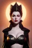 Placeholder: Lana Turner as evil queen in black leather, leather, busty, cleavage, angry, stern look. character design by cory loftis, fenghua zhong, ryohei hase, ismail inceoglu and ruan jia. unreal engine 5, artistic lighting, highly detailed, photorealistic, fantasy