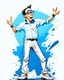 Placeholder: Gustavo Petro camisa blanca pantalón azul colores contrastantes dando un discurso cuerpo completo arte caricatura obra de arte hiperdetallado 4k