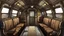 Placeholder: 2d image, train car, interior, cartoon style, from left to right, guns gore and cannoli style, front view