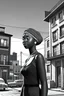 Placeholder: african city, noir character, black and white, 4k, realistic, 1930s style