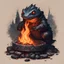 Placeholder: Alinor Brazier with burning coals a fire salamander peaks out, in symbolism art style