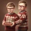 Placeholder: solo peter billingsley chubby kid with glasses, gripping a single Dark red soap bar, ((brown))argyle sweater