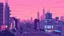 Placeholder: Create a high-resolution, widescreen format vector illustration of a city at dusk in a synthwave, vaporwave style with a city pop aesthetic. The image should have a dreamy, city-pop, pastel pink aesthetic. Focus on using pastel, gentle pink colors. Use a modern anime style and illustration style that is an anime style of the early 2000s so that it has a nostalgic feel. The image should have a fun, delightful city pop aesthetic. The image should have a cartoon-like, city pop appearance.