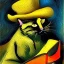 Placeholder: oil portrait of a cat with hat reading a book and smoking with wooden pipe by Van Gogh 8k