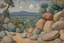 Placeholder: blue sky, rocks, sci-fi, mountains, vegetations, friedrich eckenfelder, paul cezanne, and henry luyten impressionism paintings