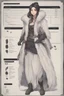 Placeholder: A dnd character sheet. A woman dressed for the cold north dressed in dark furs, with black hair