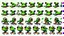 Placeholder: game sprite sheet of 30 images of a young and stylized frog, view from six different angles covering 360°, collection sheet, digital art