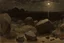 Placeholder: Night, rocks, one person, begginer's landscape, friedrich eckenfelder and willem maris impressionism paintings