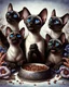 Placeholder: Pleading Oriental shorthair chocolate point Siamese cats with blue eye.The family pets. The drama queen. "Hey! Hey! There's a problem. Over here! Right here! It's my food dish! What do you mean, so what? It's completely empty! I'm starving! I'm skin and bones!"Modifiers:extremely detailed fantasy Arthur Rackham Gothic whimsical Andrea Kowch Daniel Merriam Kevin Sloan alcohol ink Magritte Esao Andrews Kate Leiper Dream pen and ink Graham Bruce Richards Crackling lightning inca