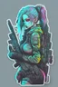 Placeholder: sticker, cyberpunk girl with gun, chalk color drawing, highly detailed clean, 3D vector image