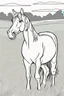 Placeholder: coloring page, horse in a grassy meadow, cartoon style, thick lines, low detail, no shading