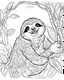 Placeholder: create a 2d black outline, "safari smiling cartoon sloth on a branch coloring book for kids", coloring page, low details design, black contour, coloring page design, simple background, colorful , card style, coloring page for kids, white background, sketch style, safari landscape, cartoon style
