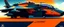 Placeholder: a military fighter jet station wagon hybrid designed by volkswagen only one vehicle per image painted metallic orange traveling at a high rate of speed, jet intake off of front center of vehicle and jet exhaust out the rear with bright blue flame