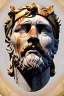 Placeholder: Ultra Realistic image, Roman sculpture, white marble material, Lionel Messi, gold Laurel leaves wreath, renaissance ornaments, radial gold lines, one gold star in heart, sun ornament back, blue background, chisel style, waist up portrait, emperor style, epic, celestial, cinematic lighting, God light, god rays, 4k resolution, smooth details, ornate details, soft lighting, unreal engine 5, art station, substance 3d.