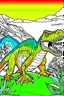 Placeholder: create a coloring page Illustrate a young adult T-Rex engaging in a territorial display, roaring loudly and displaying its dominance to rival dinosaurs. Kids can color the scene to show the vibrant colors and ink drawing clipart, simple line illustrations, colored