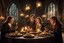 Placeholder: Hogwarts dining hall, Harry Potter and Hermione Grainger and Ron Weasey share a levitating candlelit dinner in their school robes, Harry Potter universe, HDR, cinematic movie still, dramatic, darkly beautiful, elegant, volumetric lighting,