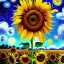 Placeholder: Dibujo al aceite de Campo de Girasoles con muchas nubes de colores estilo Vincent van Gogh