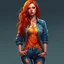 Placeholder: pretty girl, young adult, ginger, conventionally attractive, colourful clothes, realism, jeans, sexy, curvy