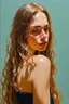 Placeholder: Lily-rose Depp, long hair, melancholy, the style of moebius, oil painting