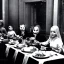 Placeholder: Creepy old photo of giger alien people sitting at dinner with weird children