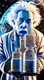 Placeholder: Albert Einstein, detailed and intricate calligraphy ink painting of a "cyborg Mad Scientist" holding beakers, outer space Background cosmic fractals, dystopian, concept art, unreal engine 5, god rays, ray tracing, RTX, lumen lighting, ultra detail, volumetric lighting, 3d, finely drawn, high definition, high resolution. award-winning: professional portrait: atmospheric: commanding: fantastical: clarity: 16k: ultra quality: striking: brilliance: stunning colors: amazing depth: masterfully crafted