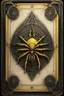 Placeholder: sacred geometry framed playing card on parchment, black and yellow spider relief with shadows boss card in the style of Giger and fallout 4 ,,bokeh like f/0.8, tilt-shift lens 8k, high detail, smooth render, down-light, unreal engine