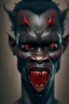 Placeholder: Portrait of a demon with black skin, no eyes, a long red tongue