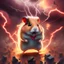 Placeholder: A red Hardstyle hamster in hell with lightnings, electric power and dust