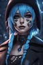 Placeholder: Close-up Portrait of a girl, skeleton face like night before Xmas, blue hair, 8k, 3d anime, goth