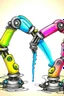 Placeholder: Draw the flexible link robotic arms with a flexible joint as the research object. More colorful industrialization. More colorful background.