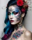 Placeholder: A length image full of tattoos art face beauty colors makeup,beautiful vanice opera mask tattoos painting full of art flowers pictures colors