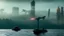 Placeholder: ((high contrast)), ((dystopian)), towering mechs and giant alien ships loom over a devastated cityscape, as human resistance fighters armed with energy weapons mount a last-ditch effort to repel the invasion,A wooden boat floating serenely on a crystal clear lake surrounded by snow-capped mountains , with a single fisherman sitting calmly in the center, his line cast towards the distant shore. The sun sets behind him, casting a warm orange glow on the surface of the water and the surrounding sno