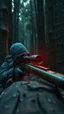 Placeholder: Bosch painting style nightmare , 3D , sniper hidden in wood background, high Quality picture , 8k