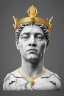 Placeholder: Ultra Realistic image, classic sculpture, white marble material, Maradona, gold crown of natural thorns, god crown, gold veins, gold ornaments, sun rays background, waist up portrait, epic, celestial, cinematic lighting, God lights, 4k resolution, smooth details, soft lighting, unreal engine 5, art station, substance 3d.