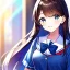 Placeholder: Clear focus, 8k, high quality, detailed, beautiful lighting, girl, vibrant colors, red long hair, vibrant blue eyes, smile, school clothes,