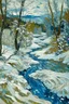 Placeholder: A white jungle with a toxic river in a snowstorm painted by Vincent van Gogh