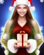 Placeholder: Girl holding gift, Christmas tree in background