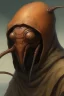 Placeholder: The hooded giant man who has a face looks like an ant. Busch painting style