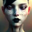 Placeholder: girl, cute, beautiful, white eyes, black lips, black hair, close up portrait by Greg Rutkowski