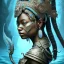 Placeholder: Sango fantasy, fantasy magic, intricate, sharp focus, illustration, highly detailed, digital painting, concept art, matte, art germ and Paul Lewin and Kehinde Wiley, masterpiece Mayan princess dancer head bronze feather's' Asian African girl nice breast Thai hair turquoise silver blue under water