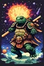 Placeholder: A turtle samurai in the space with a supernova exploded behind, 8bits, pixel art,