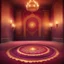 Placeholder: Diwali Celebration Decorations With Maroon And Golden Grunge Mandala, Rangoli And Diya In Empty Traditional Palace's Hall.